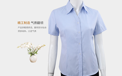 惠州藍色小斜條棉質女士短袖襯衫