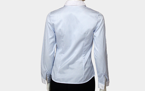 白領藍色對斜條棉質女士長袖襯衫
