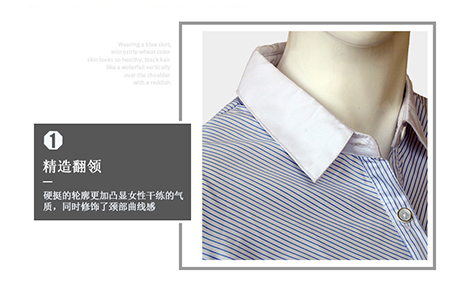 廣州白領藍色對斜條棉質女士長袖襯衫